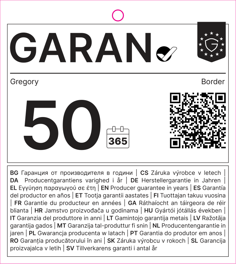 Etiqueta GARAN de la UE: garantía del productor en años: 50 – Gregory