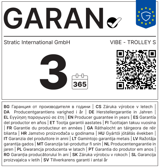 Etiqueta GARAN de la UE: garantía del productor en años: 3 – Stratic